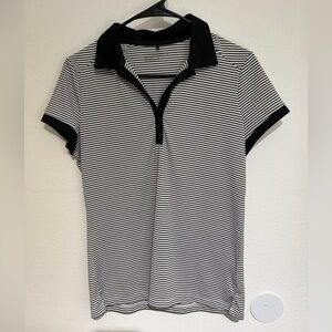 Nike Black and White Striped Short Sleeve Polo